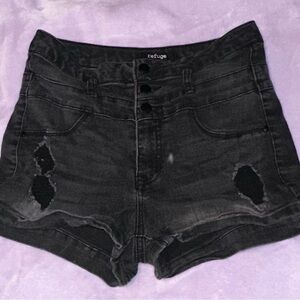 Refuge Charcoal High-Waist Distressed Shorts
